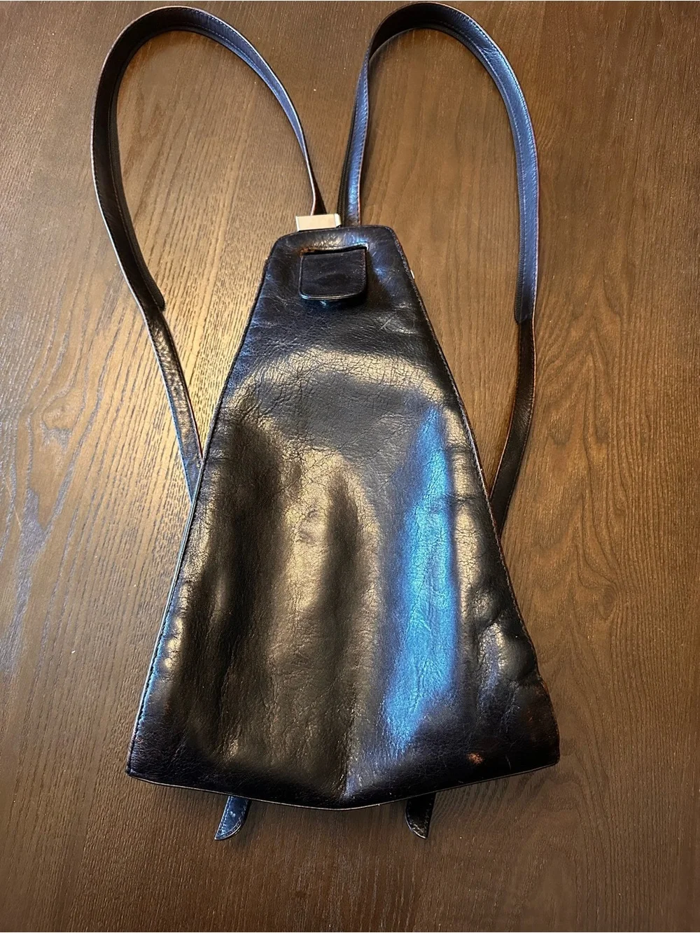 HOBO vintage Black Leather Triangle Sling convertible Backpack
